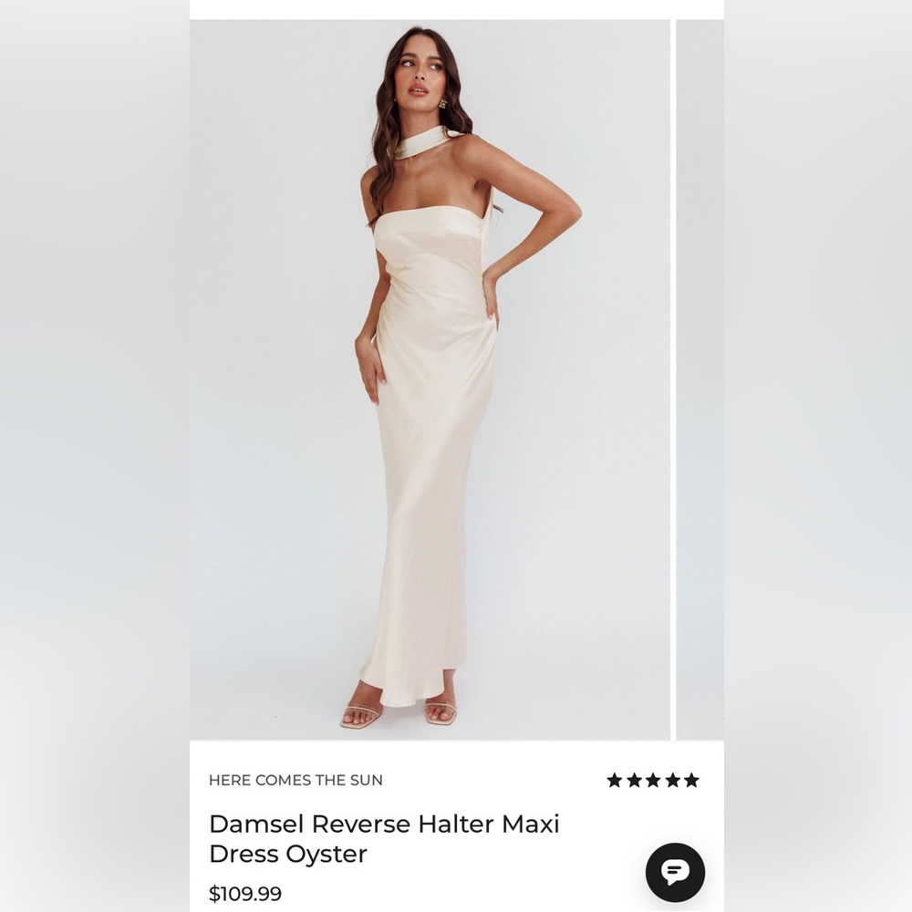 Selfie Leslie Damsel Reverse Halter Maxi Dress Oyster NWT
